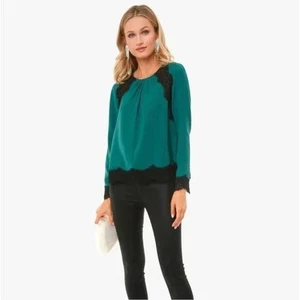 Tuckernuck Juniper Green Black Scalloped Lace Vail Blouse Size XL - Picture 1 of 6