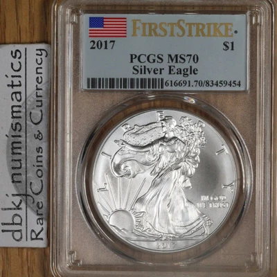 Silver American Eagle 2017 $1 graduación profesional MS70 - First Strike - etiqueta de bandera Foto 1 de 4
