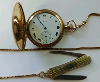 Reloj Bolsillo 1920 Elgin Illinois Grado 344 Modelo 2 12s 17j Lleno de Oro Caza Foto 1 de 4