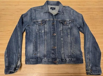 Lucky Brand Jean Jacket Mens Large Blue Denim Trucker Distressed Button Front - Image 1 of 4