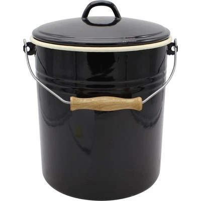 Krüger Mülleimer "Triest" 10 l Emaille, schwarz mit Deckel - Bild 1 von 4