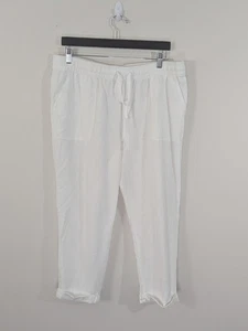 Old Navy Pants Womens Large White Linen Rayon Drawstring Pockets Beachy Cruise - Picture 1 of 7