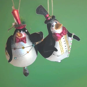 Penguin Blown Glass Dancing W/ Shoes Christmas Holiday (Lot 2) Ornaments  5" EUC - Picture 1 of 10