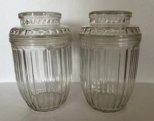 2 Vintage Anchor Hocking Glass Ribbed Apothecary Candy Jars Canisters w/ Lids - Picture 1 of 5