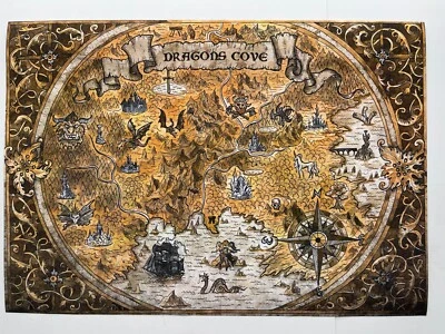 Dragon Treasure Map Poster Dragons Cove Art Print CANVAS - 14 x 20 Inches - Image 1 of 4
