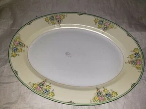 Servizio piatto o piatto ovale ceramica vintage dipinto a mano in Giappone fiori - Foto 1 di 3