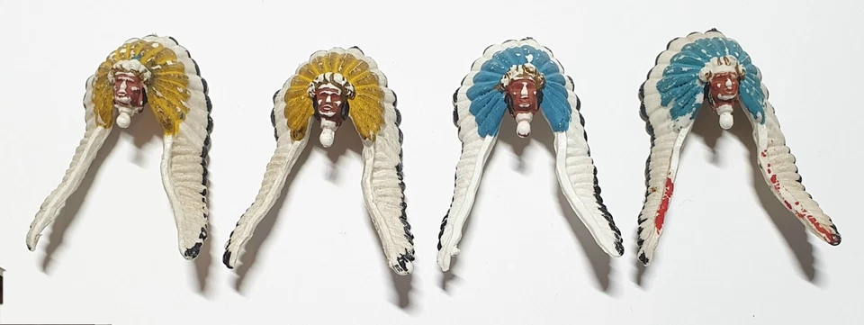 Vintage Britains Swoppet Wild West Native American Warrior Heads & War Bonnets - Image 1 of 1