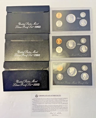(3) 1993 S UNITED STATES SILVER PROOF SET ORIGINAL BOX. AF - Image 1 of 4