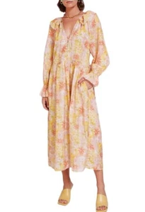 MAGALI PASCAL NWT $525 Elainne V Neck Long Sleeve Floral A Line Midi Dress S - Picture 1 of 6