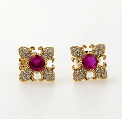 3.5mm Red Ruby DC Stud Earrings 14k Yellow Gold Plated 925 Silver Gemstone - Image 1 of 3