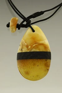 Handmade Wooden Black Oak & Baltic Amber Sea Piece Pendant 10.7g p170821-6 - Picture 1 of 5