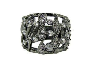 Wide band ring with clear cubic zirconia stones in a gray color finish  Size 7
