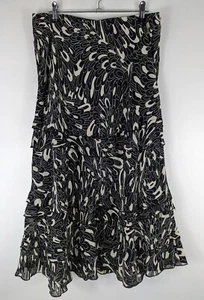 Wallis Chiffon Layered Skirt, Black & Cream Floral Midi Length Lined Size UK 12 - Picture 1 of 11