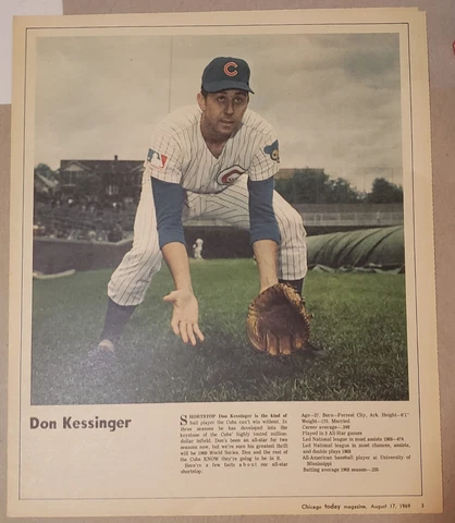 Rare 1969 Chicago Today Cubs Poster Newspaper Insert Don Kessinger 11 x 13" EX Cover