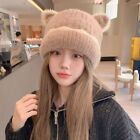 Solid Color Cat Ear Beanie Thicken Cat Ear Skullies Knitted Woolen Hat  Ladies