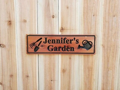Custom Garden Sign Personalized Name Cedar Cypress Carved Gardening Gardener - Image 1 of 4