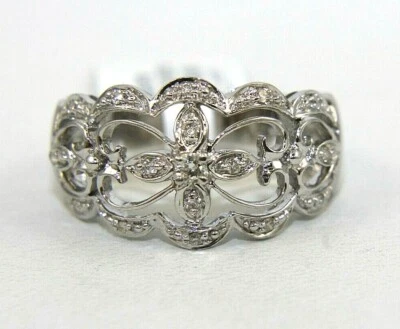 Natural Round Diamond Filigree Curve Cluster Ring Band 14k White Gold .20Ct - Image 1 of 4