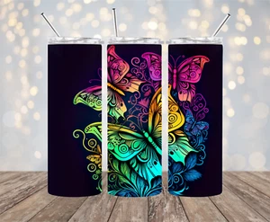 Mehrfarbige Schmetterlinge 20 Unzen Edelstahl Becher Handarbeit - Bild 1 von 1