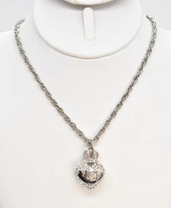 24" Sparkling Crystal Adorned J Heart with Crown Pendant Chain Necklace Juicy? - Picture 1 of 3