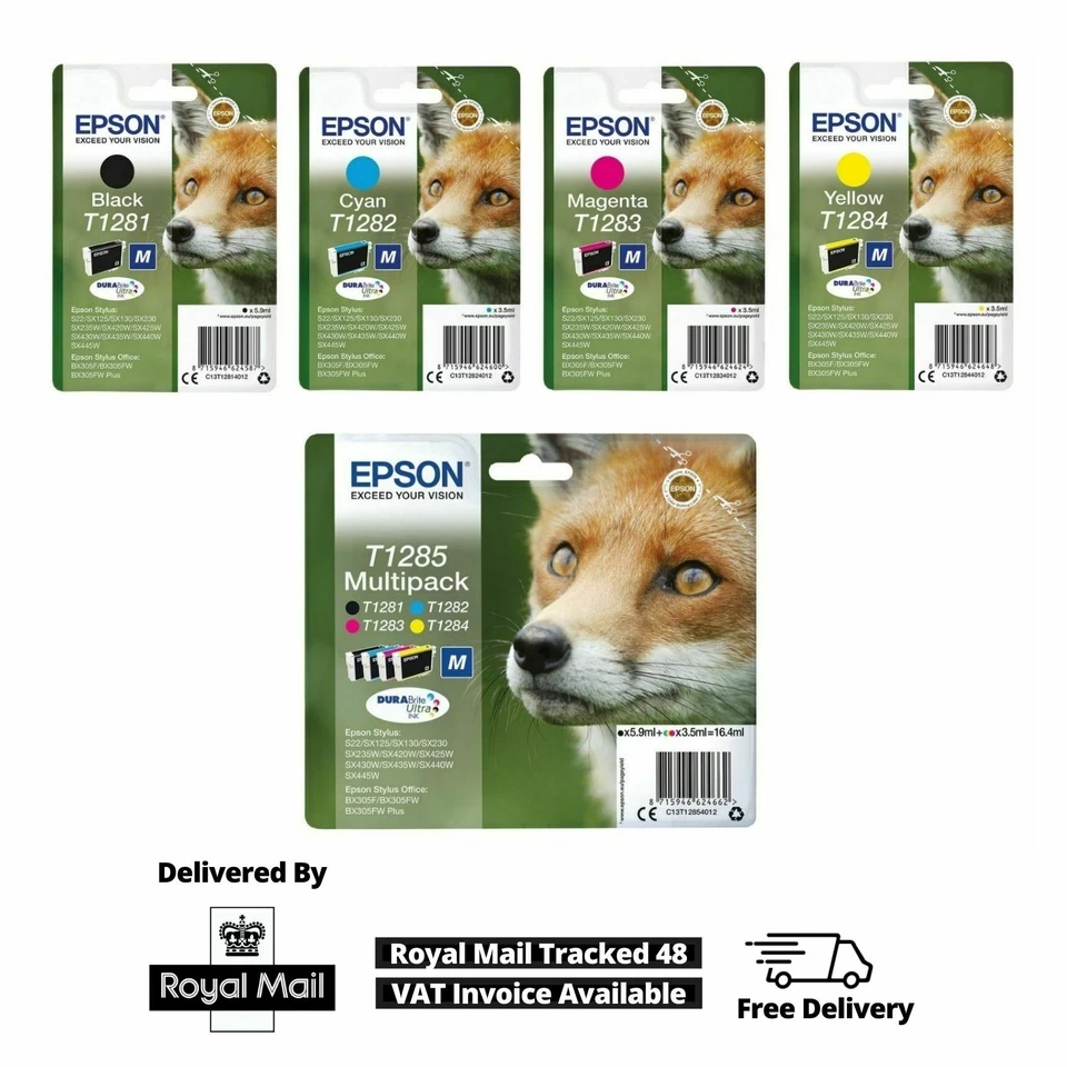 LOT de cartouches d’encre authentiques Epson T1281 T1282 T1283 T1284 T1285 CMJN/multipack - Photo 1/1