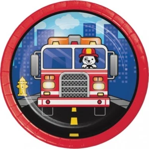 Flaming Fire Truck 7 Inch Paper Plates 8 Per Pack Birthday Party Tableware - Picture 1 of 1