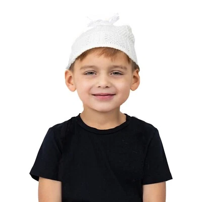 Dress Up America Yerushalmi Yarmulka - Kipá tejida judaica blanca para niños Foto 1 de 4