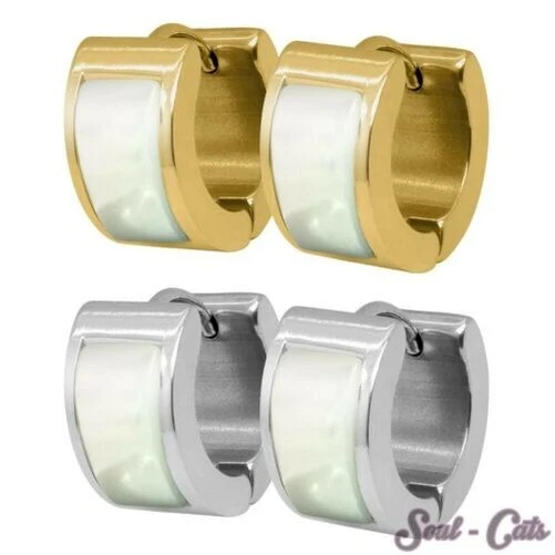 1 Paar Creolen Perlmutt Edelstahl Klappcreolen gold silber Muschel Damen - Bild 1 von 1