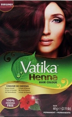 Vatika Henné Coloration Cheveux Bordeaux 100% Ammoniaque Gratuit 6 X 10g Sachtes