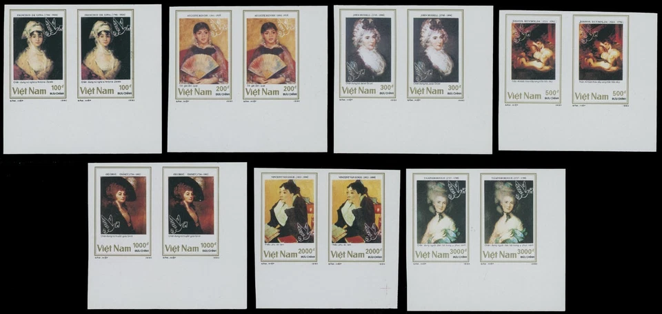 1990, VIETNAM, PINTURAS EUROPEAS, PARES DE MÁRGENES IMPERFECTOS, NH, SC. #2074-80 IMP Foto 1 de 1