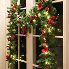 9 FT LED Christmas Garland with Pinecones Red Berries Bows Christmas