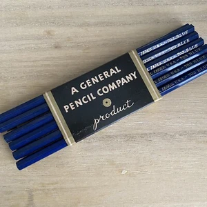 12 Vintage Semi-Hex Blue Colored Pencils Crayon General Pencil Company NEW - Picture 1 of 3