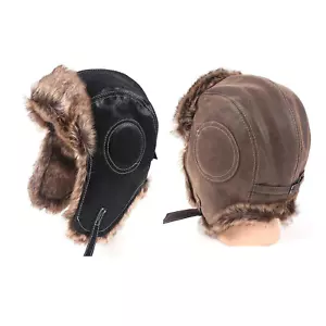 Unisex Faux Leather Pilot Aviator Trapper Hat. fast UK post - Picture 1 of 9