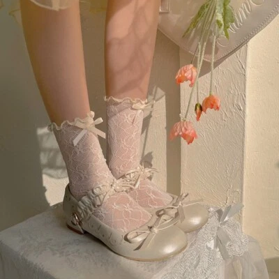 Japanese Kawaii Candy Color Bow Socks Lolita Harajuku Thin Stockings - Image 1 of 4