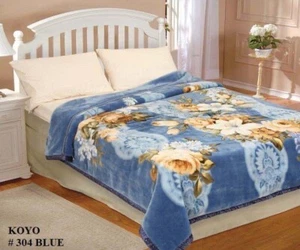 BLUMEN BLAU KOYO JAPANISCHES DESIGN DECKE WEICH DICK UND WARM QUEEN SIZE - Bild 1 von 5