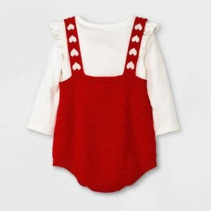 NEW NWT Girls 3 - 6 Months Red Romper & White Long Sleeve Shirt 2 Pc Outfit Set - Picture 1 of 3