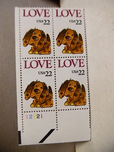 SCOTT STAMP # 2202 PUPPY LOVE 22 CENT PLATE BLOCK - MNH - Picture 1 of 1