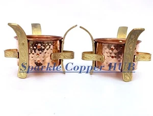 Copper Sigdi with Brass Handles & Stand, Food Warmer for Home, Restaurant 2 Set - Picture 1 of 10