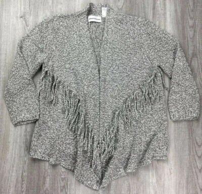 Cárdigan suéter gris jaspeado flecos Alfred Dunner para mujer frente abierto S Foto 1 de 4