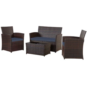 4 Piece Outdoor PE Wicker Furniture Set, Patio Brown Rattan Sectional Sofa Couch - Picture 1 of 7