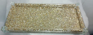 Gold Tray Crushed Diamond Crystal Filled Placement or Serving Tray 38cm - Picture 1 of 3