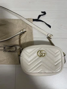 GUCCI GG Marmont Mini Bag White GG Logo Beige Matelasse Fashion Women Gold Small - Picture 1 of 12