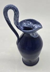 John Garrou Black Mountain Pottery Blue & White Drip Ewer Signed  Stamped 2003 - Picture 1 of 6