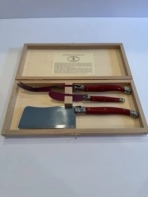 Juego de 3 cuchillas de queso rojo Laguiole Jean Dubost de Francia Foto 1 de 4