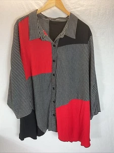 Blusa túnica Calessa a rayas bloques de colores artística de gran tamaño con botones para mujer 3X - Imagen 1 de 10