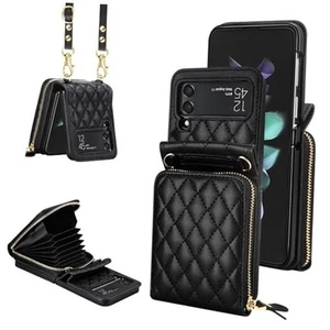 for Samsung Galaxy Z Flip 3 Case with Card Holder Crossbody 8-Card Slots Black - Picture 1 of 7