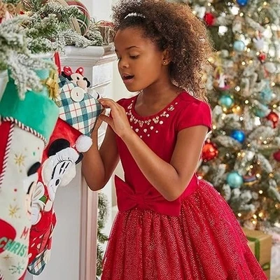 Disney Parks Mickey Rhinestone Gem Holiday Red Dress Girls 5/6 S **Special Needs - Image 1 of 4