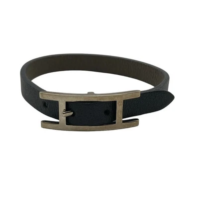Auth HERMES Hapi 3 - Black Dark Gray Leather Hardware None Bracelet - Image 1 of 4