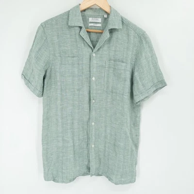 Camisa con botones verde lino Murano Baird McNutt para hombre M manga corta campamento de lujo Foto 1 de 4