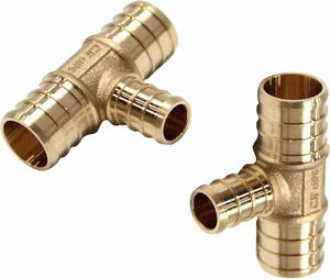 2-Pack  3/4" X 3/4" X 1/2" Pex Reducing Tee Brass Barb Crimp Fittings, AS - Picture 1 of 12