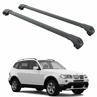 For Bmw X3 (E83) 2003-2010 Roof Rack Cross Bars Raised Rail, Black - Image 1 of 4